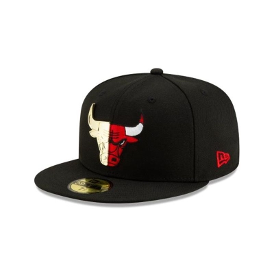 Black Chicago Bulls Hat - New Era NBA Logo Split 59FIFTY Fitted Caps USA2753810